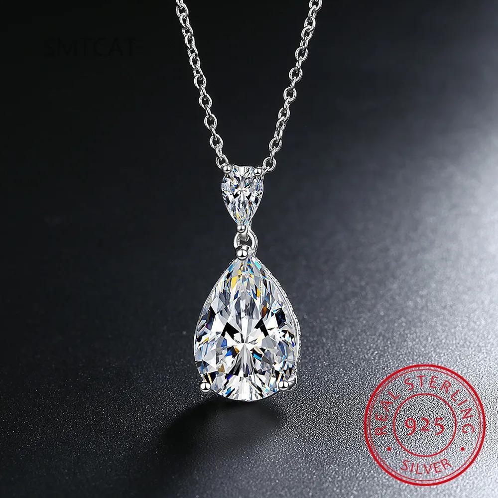 14K White Gold 2 Carat Pear Teardrop Cut D Color Moissanite Diamond Necklace With Certificate