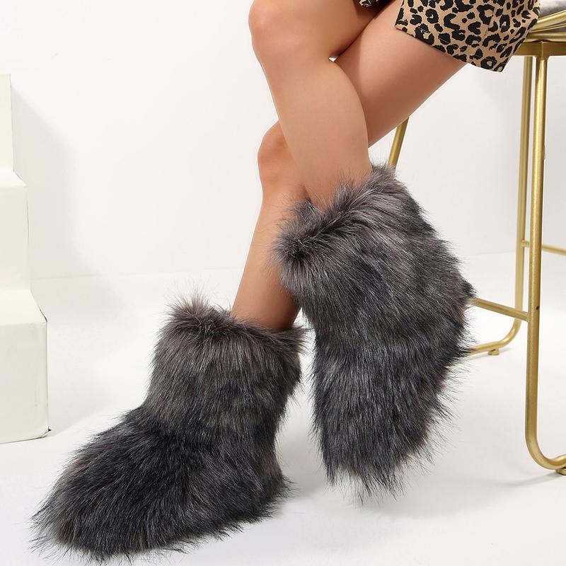 Women's Boots Furry Fuzzy Snow Boots Fluffy Winter Boots Warm Cold Proof Comfortable Mid-Calf Boots