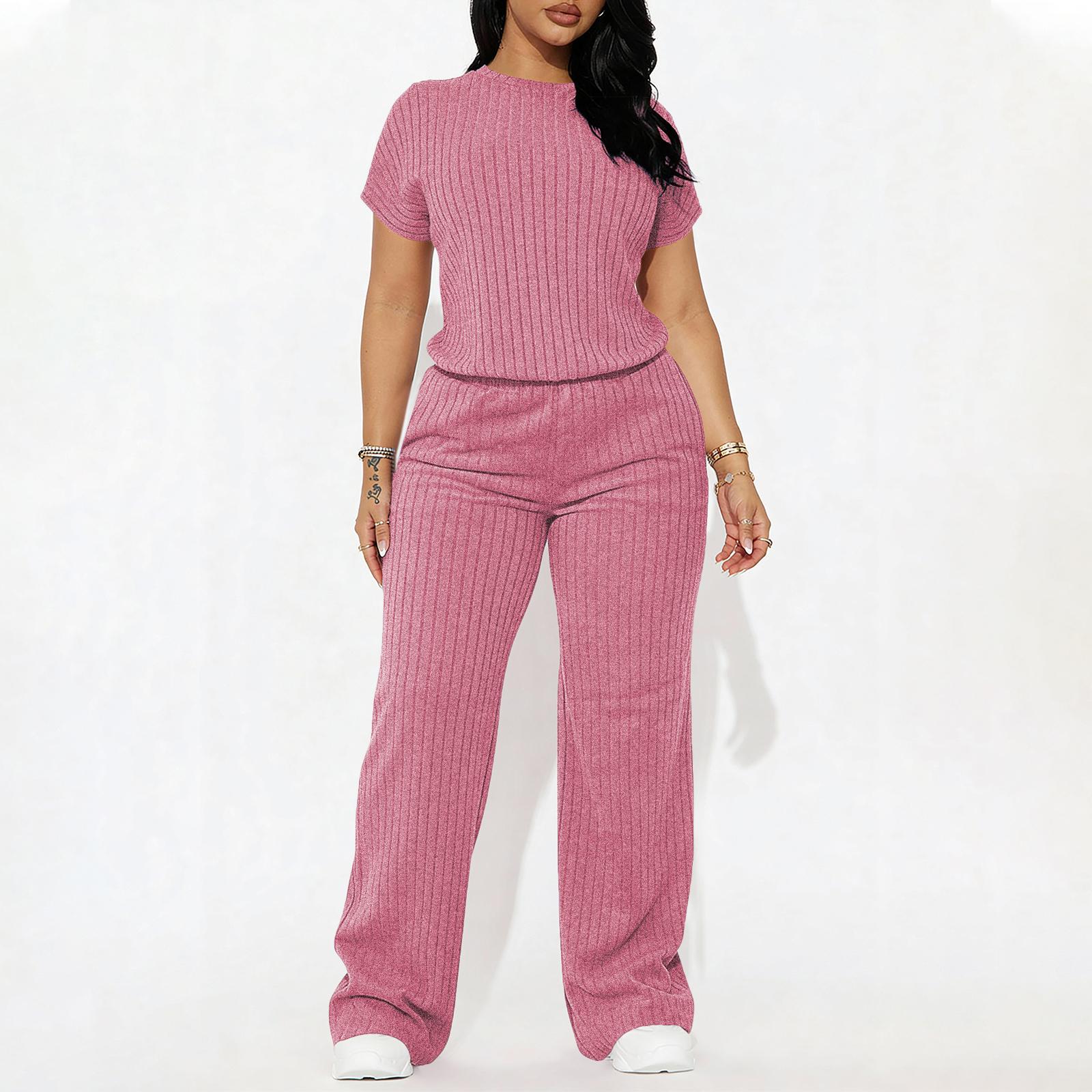 Women's Solid Shortsleeve Crewneck Ribbed Top & Wide Leg Pants Minimalist Casual Fitted Fashion Cozy Top & Trousers for Daily Outdoor Wear Ladies Clothes for Summer Womenswear Yoga Clothes Set Black Batwing Suits Suits Gamis Women's Solid Shortsleeve Crewneck Ribbed Top & Wide Leg Pants Minimalist Casual Fitted Fashion Cozy Top & Trousers for Daily Outdoor Wear Ladies Clothes for Summer Womenswear Yoga Clothes Set Black Batwing Suits Suits Gamis