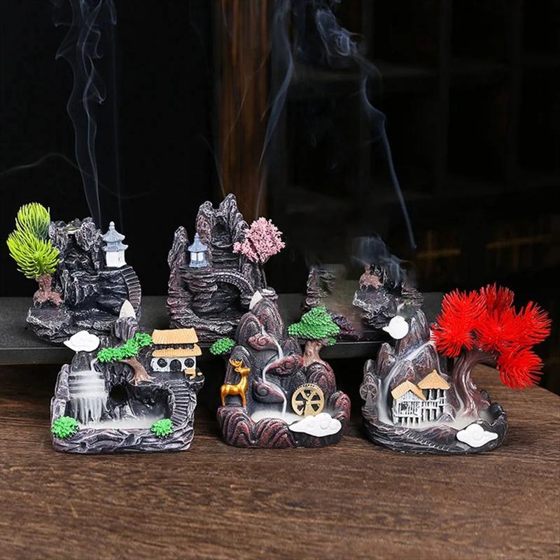 High Mountain Flowing Waterfall Backflow Incense Burner Home Fragrance Diffuser Incense Burner Decoration,E