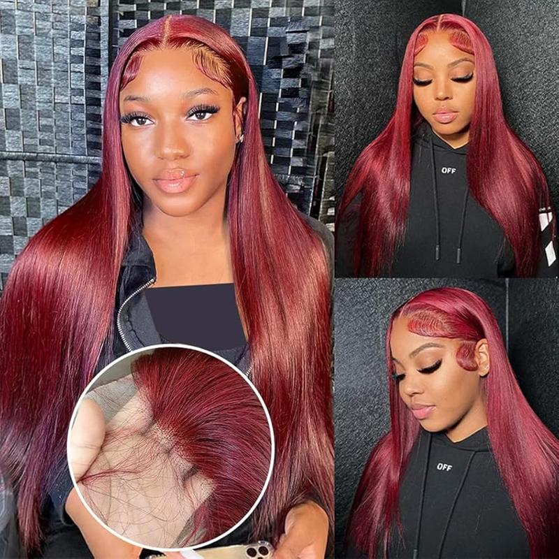 [NEW IN] Hot Star Straight and Body Wave 99J Burgundy Color 13x6 HD Transparent Lace Front Wigs Human Hair Pre Plucked Human Hair for Women