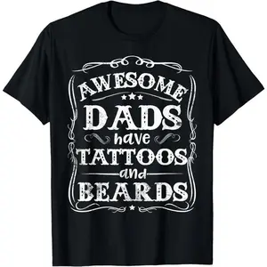 Cotton Awesome Dads Have Tattoos And Beards Funny Father's Day 2026 T-Shirt Black-Hoodie-front Black-Sweatshirt-front