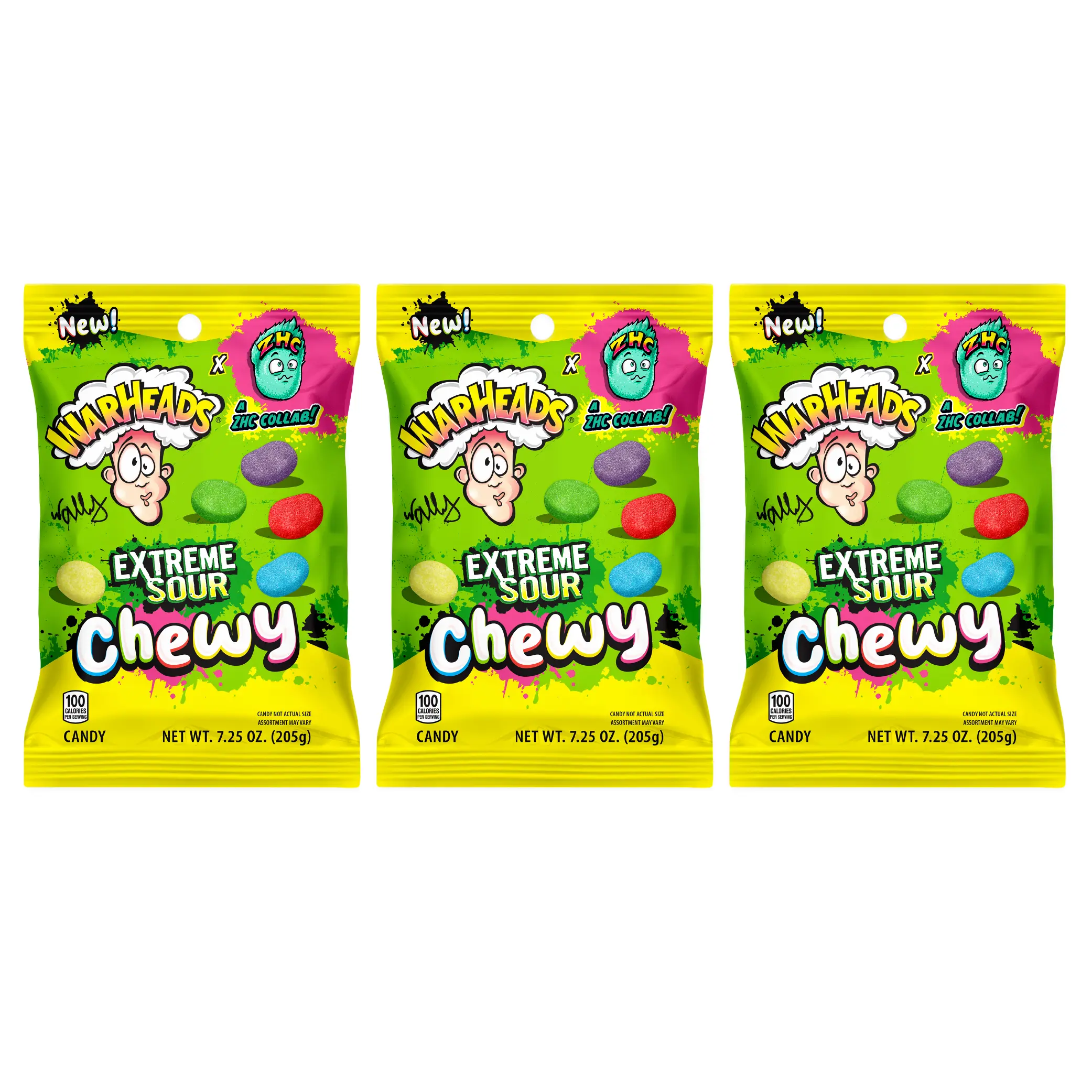 WARHEADS X ZHC EXTREME SOUR CHEWY - 7.25oz Peg Bag 3 Pack