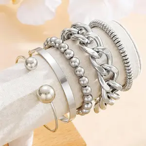 5-Piece Fashion Chain Style Open Cuff Bracelet Set for Women, Ideal for Holiday Gifts, Perfect for Dates and Parties, Adjustable Bangle Jewelry