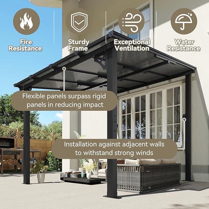 【Ships in 1 Packages】Aoxun 8x10'/5x8' Wall-Mounted Gazebo Pergola for Outdoor Patio with 55lbs/㎡ Load-Bearing Capacity LED Waterproof Hanging Lights Durable Polycarbonate Material 【Ships in 1 Packages】Aoxun 8x10'/5x8' Wall-Mounted Gazebo Pergola for Outdoor Patio with 55lbs/㎡ Load-Bearing Capacity LED Waterproof Hanging Lights Durable Polycarbonate Material