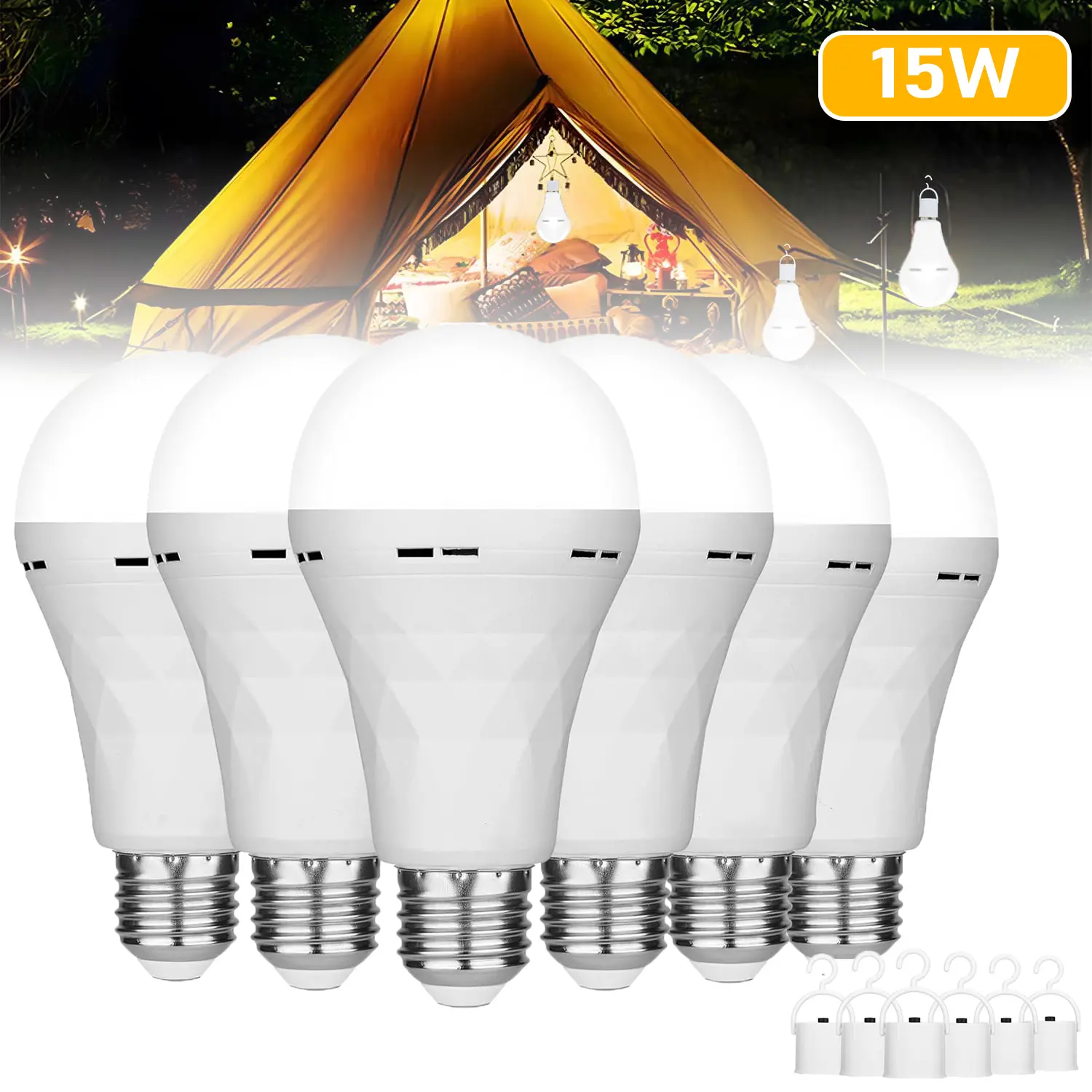 2/4/6 Pack Rechargeable Emergency Light Bulbs, A19 LED Light Bulbs 5000K Daylight E26 15W Equivalent For Home Power Outage Camping Hurricane
