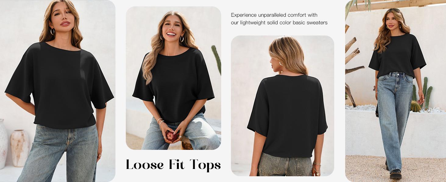 Cicy Bell Womens Half Sleeve Sweaters Oversized Boat Neck Knitted Pullover Sweater Trendy Casual Loose Fit Fall Tops