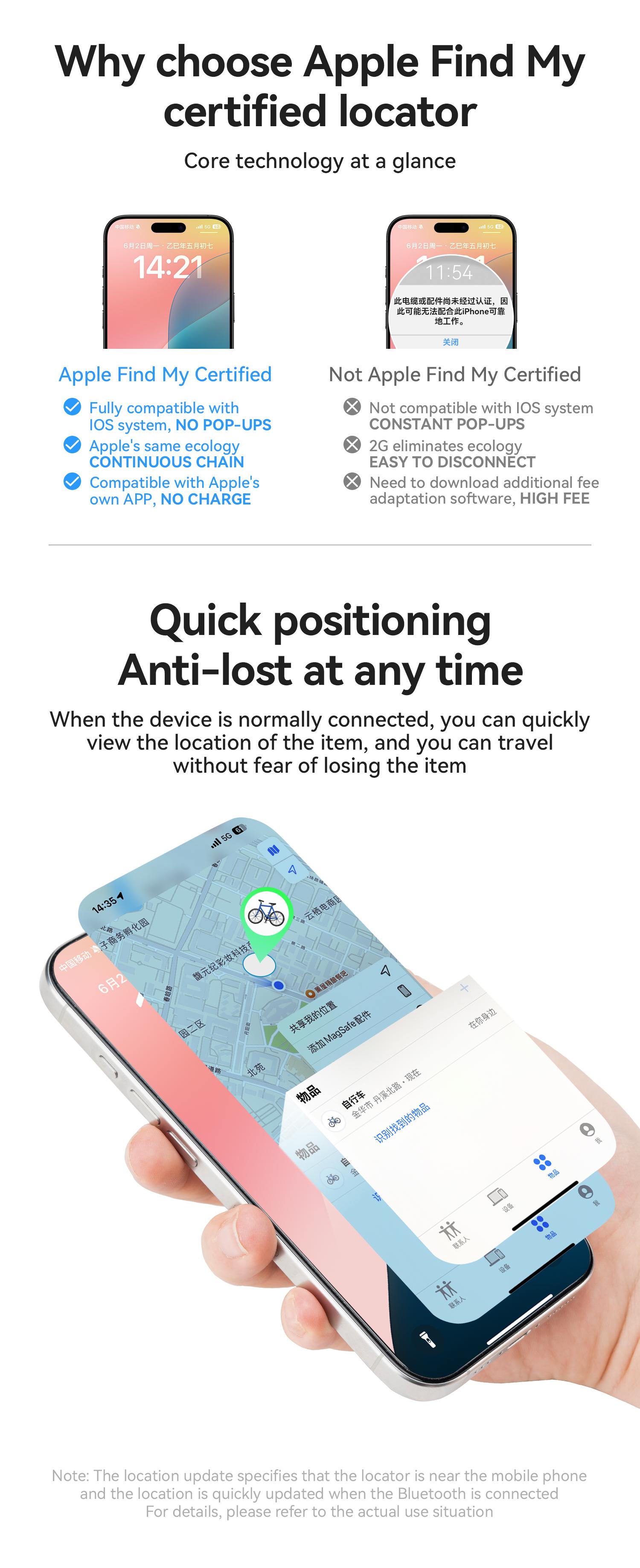 ROCKBROS Anti-lost Tag Compatible with Apple Offcial Chip (for iOS Only), Anti-lost Locator for Car Key Wallet Luggage Passport with Alarm& Left-Behind Remind Slim Bluetooth Tracker
