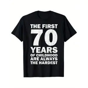Men'S and Women'S Matching Printed T-Shirts |   Funny 70th Birthday T-Shirt for Men - "The First 70 Years Were Hard" Vintage Birthday Party Outfit - Soft Breathable Tee Gift for Dad, Husband, Grandpa - Sizes S-2XL (Black/White Text) - All-Season