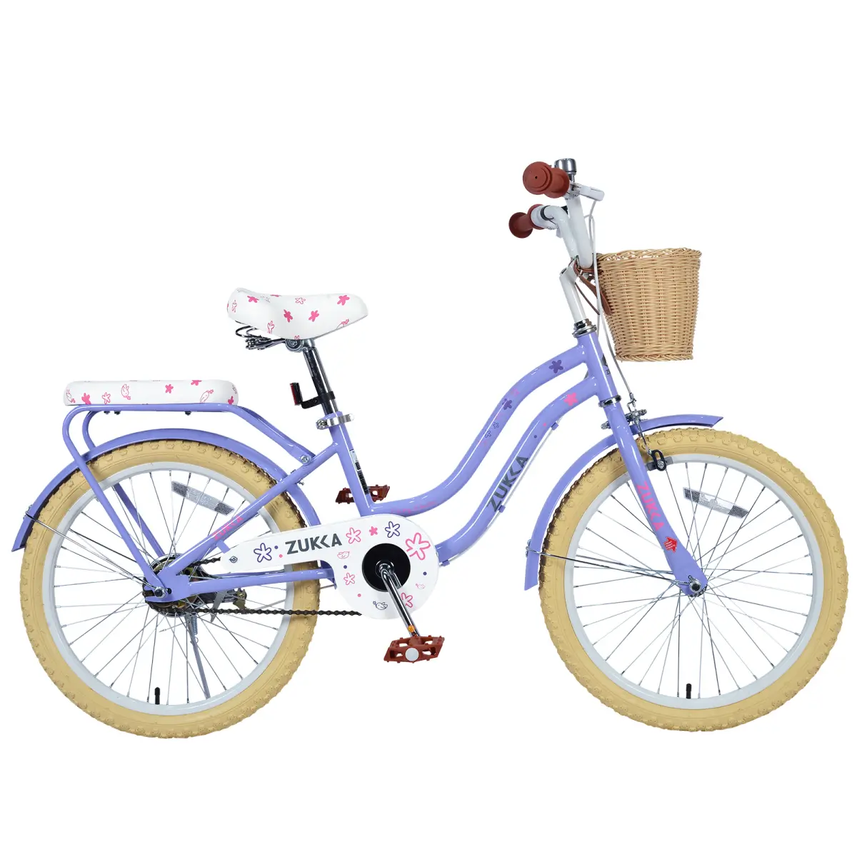 20" Single-Speed Bike with Steel Frame & White Leather Saddle - Front & Rear Brakes Full-Coverage Chain Guard Basket
