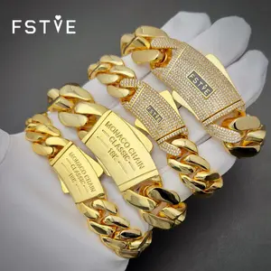 FSTVE Monaco Classic Men's Bracelet 18K Gold-Plated Cuban Chain Hip-Hop Jewelry High-End Fashion Accessory Gifts for Men