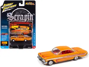 1961 Chevrolet Impala SS 409 Yellow Metallic with Red Stripes and Interior 1/64 Diecast Model Cars by Johnny Lightning