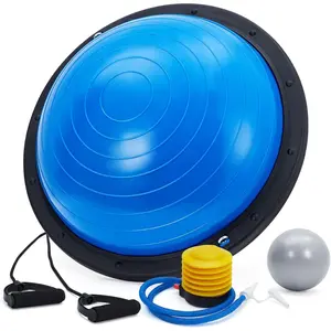 Balance Ball, 1600 Lbs Inflatable Half Exercise Ball Balance Trainer with Nonslip Base, Training Equipment with Resistance Bands and Foot Pump, Blue