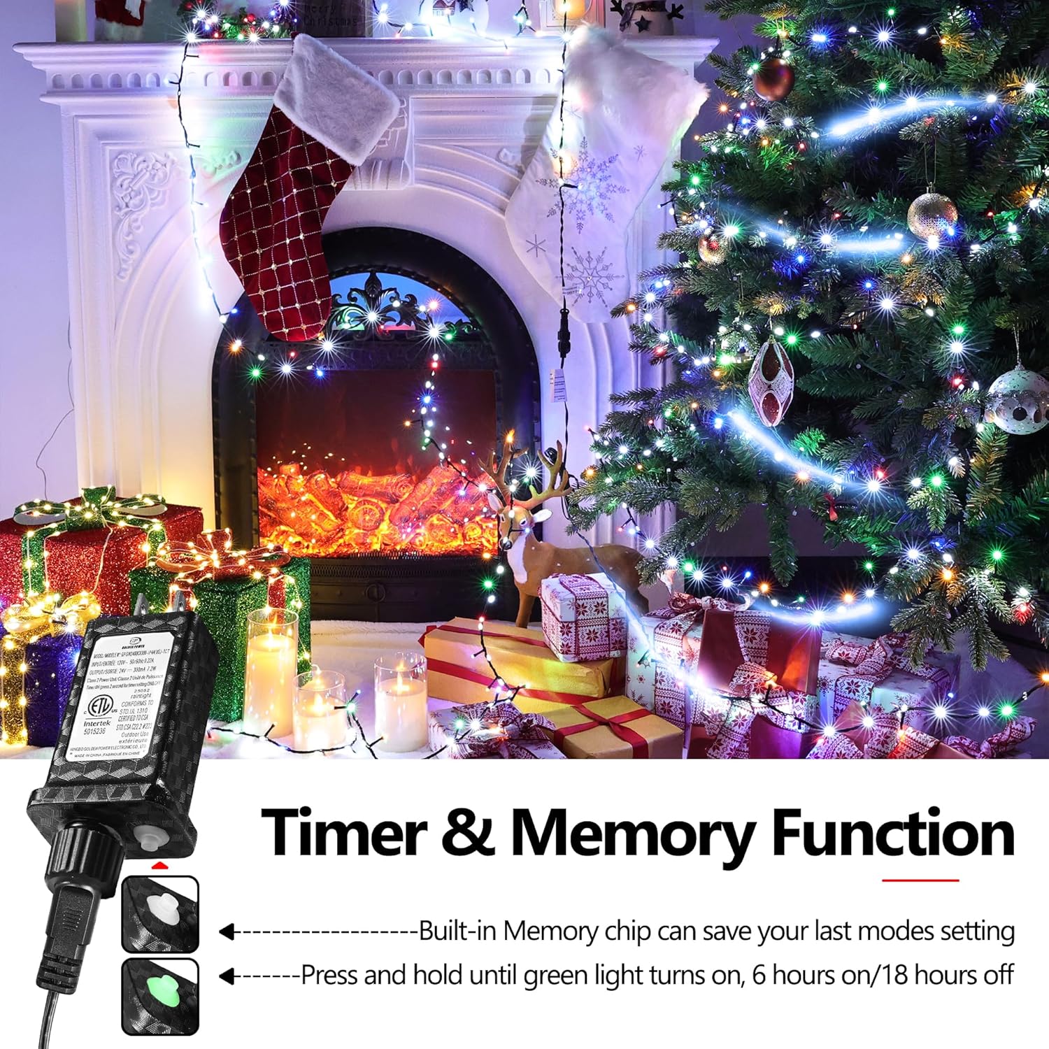 30FT Outdoor Water Flowing Lights - 240 LEDs Christmas Multicolor String Lights with 8 Basic Modes + 6 Flowing Modes,Outdoor Waterproof Timmer Memory Function Patio Lights