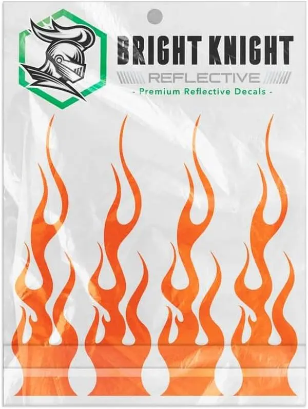 3M Premium Quality Orange Reflective Flame Magnets & Stickers Set - 4-Piece Vinyl, Easy Install & Remove, Waterproof, Long-Lasting, Motorcycle Helmet Decals, Dirt Bike Frame Graphics, Reflective Film for Off-Road Use