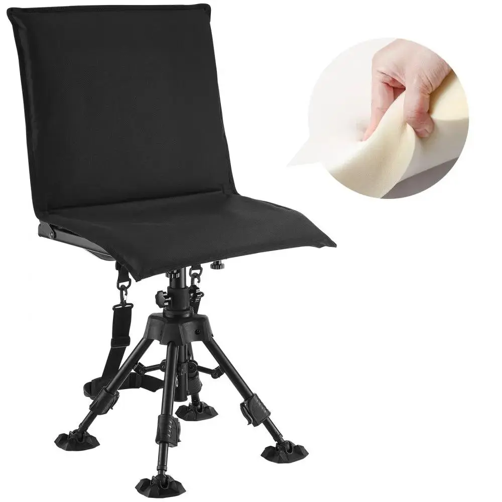 【Summerfinds】VEVOR Unisex Hunting Chair - 360° Silent Swivel, Foldable Portable, Heavy-Duty Steel Frame, Custom Height Adjustable, 350 Lbs Capacity, Anti-Sink Feet, Included Seat Cover, Easy-to-Carry Additional Seating Option for Hunting, Fishing