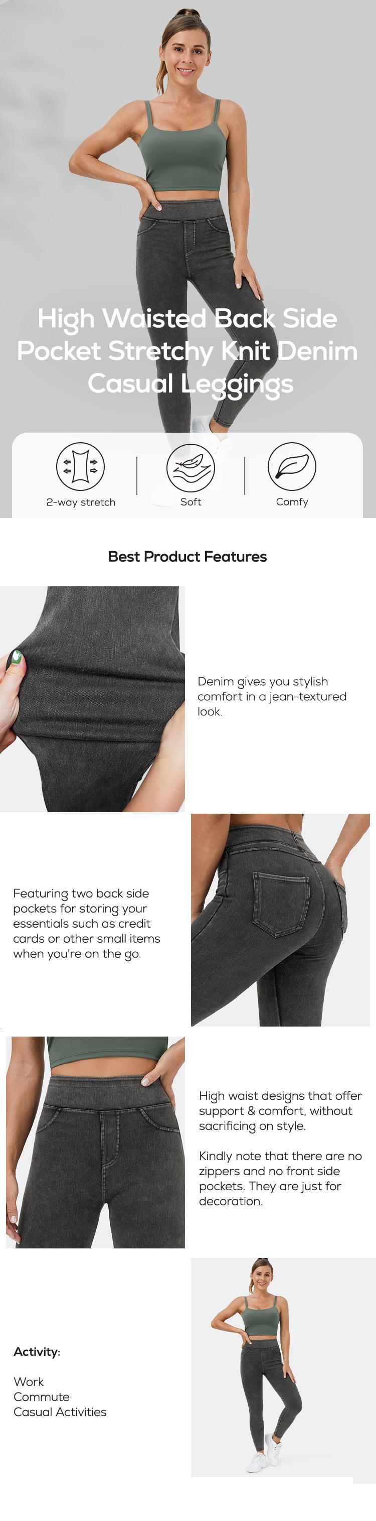 Halara Flex High Waisted Back Side Pocket Stretchy Knit Denim Casual Leggings