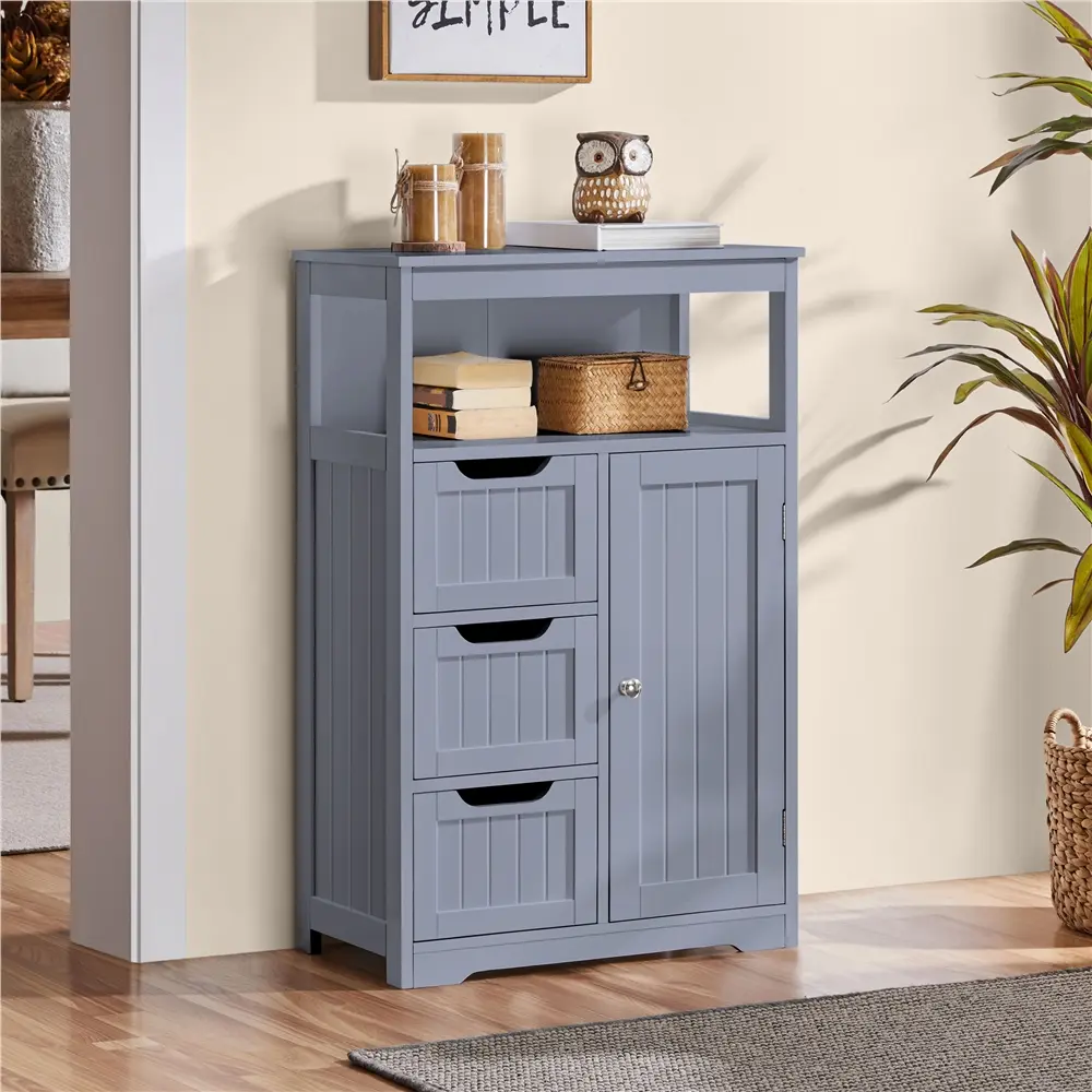 Costoffs Freestanding Durable Bathroom Floor Cabinet - Organizer Storage Dresser, Storage Cupboard, Adjustable Multi-Shelf Floor Cabinets with 3 Drawers, Anti-Tipping Design for Home, Apartment Furniture Needs,dorm essentials,home decor