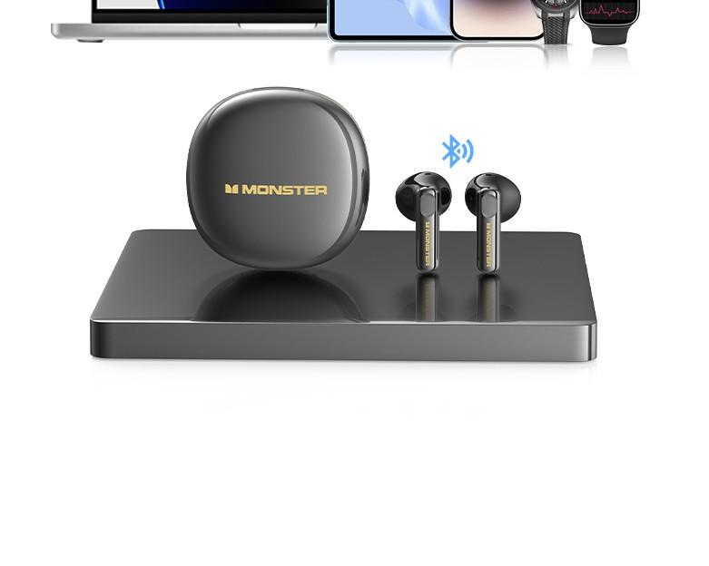 Monster Earbuds Real-Time, Voice-to-Text Recording, Baidu App Language Assistant, Noise-Cancelling Calls, Ultra-Light 0.13oz, Bluetooth 5.4 Headphones, 10-Min Quick Charge for 1-Hour Playback, Business Travel Learning, Gifts for Men & Women