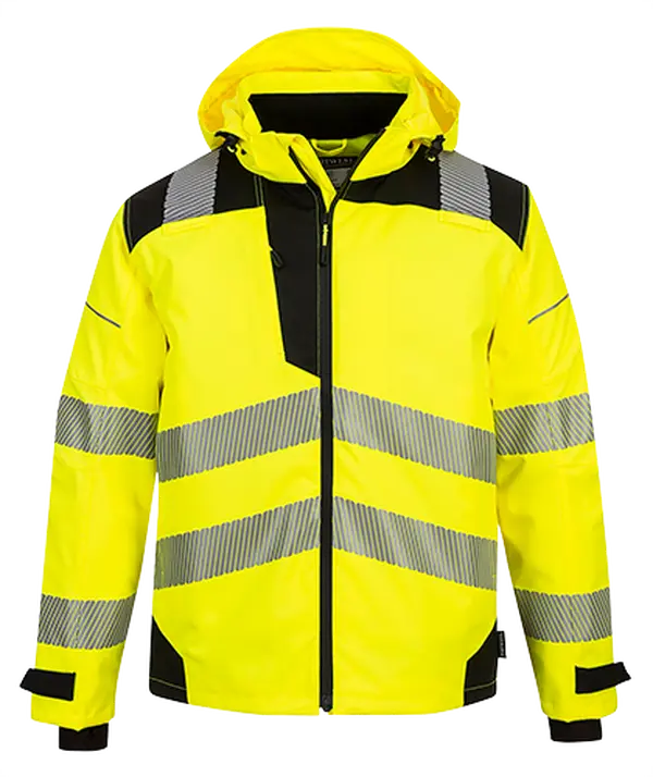 Portwest PW3 Extreme Waterproof Reflective Unisex Rain Jacket (PW360YBRS), Yellow-Black - Small, Breathable Oxford Fabric, Zipper, Ezee Zip Technology, Enhanced Breathability, Adjustable Arm Cuff, Detachable Hood, Hivistex Pro Reflective Tape