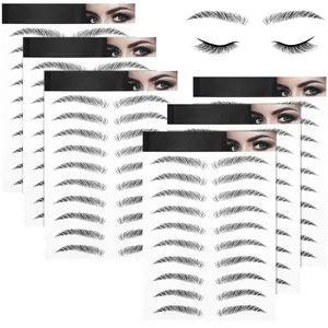 6 Sheets 4d Hair-like Waterproof Eyebrow Tattoos Stickers Transfers Temporary Brow Tattoo Peel off Grooming Shaping Sticker in Arch Style, 66 Pairs Black