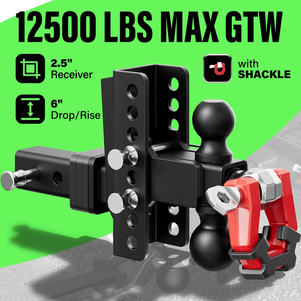 Adjustable Trailer Hitch - Fit 2.5 Inch Receiver Dual Ball Mount with Shackle, 12500 LBS GTW, Anti-Theft Keyed Locks, Integrated Trailer Muffler & Rubber Pads & Metal Pad for Noise Reduction,Perfect for trucks, campers, boats & more.cars accessories