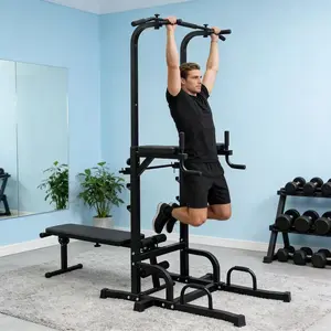 [Fahuac] Power Tower with Adjustable Bench - Multi-Function Pull Up Station for Home Gym, 440LBS Capacity, Detachable Exercise Chair, Elbow Cushions, Anti-Slip Handles, Full Body Training Equipment for Arms Back Core.