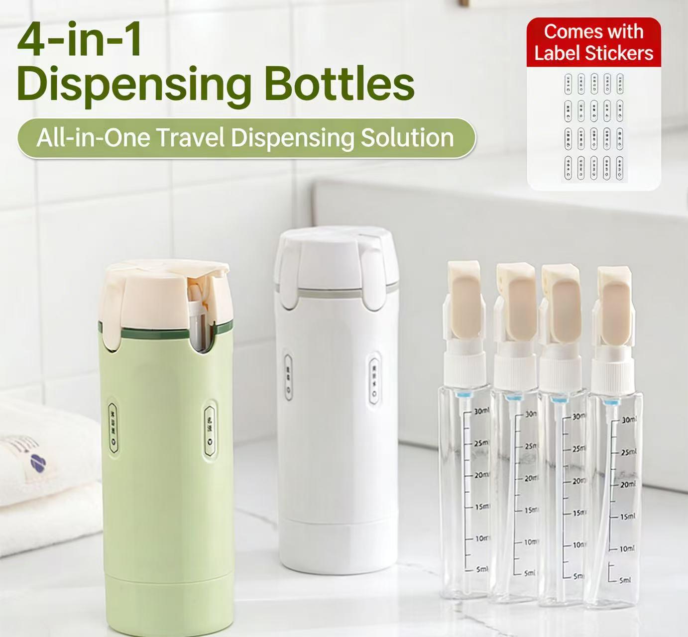 4-in-1 Travel Dispenser Bottle, Leak-ProofRefillable Silicone Squeeze Container withLock, Compact and Lightweight ToiletryOrganizer, Easy to Carry, Ideal for BusinessTrips, Vacations, and Frequent Travelers