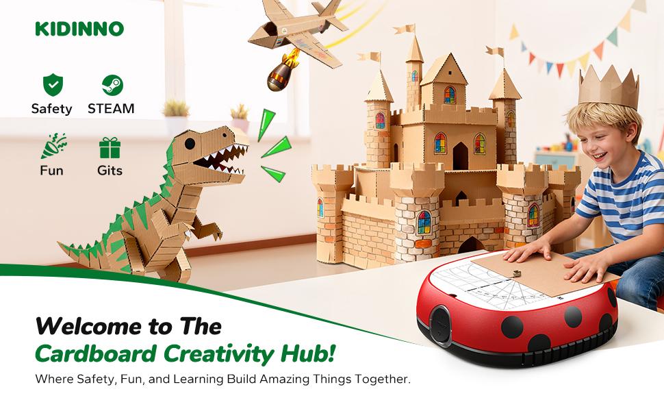 KIDINNO Safe Power Cardboard Cutter   STEM STEAM Educational Toy for Kids Creative Play Engineering Creativity Upcycled Tool for DIY Projects Eco-Friendly Red & Black Design