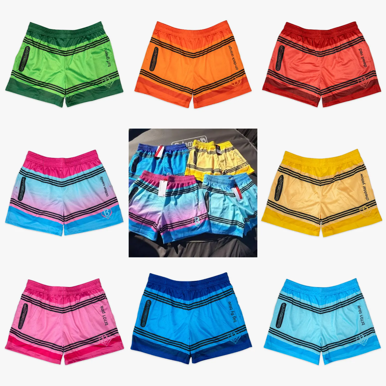 [ Baseball 101 Short ] Graphic Crayon Youth Shorts - BL101 Striped Mesh Sports Shorts - Breathable Retro Athletic Basketball Shorts with Pockets, Men's Summer Workout Activewear