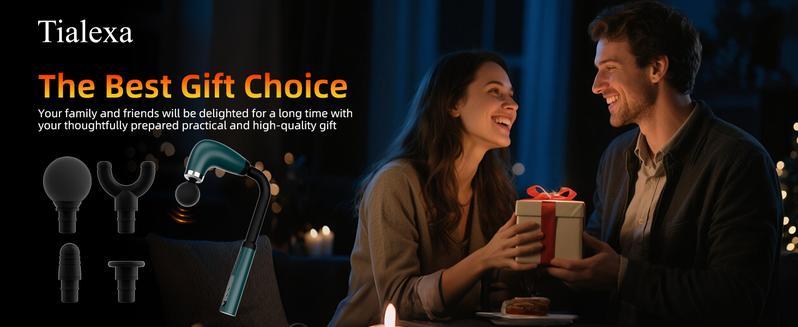 Massage Gun With Upgraded Extended Handle, Ergonomic Massage Gun USB Rechargeable Neck/Shoulder/Waist Massage for Pain Relief, Stepless Speeds 4 Massage Heads & 9 Speed Levels Ideal Christmas Gift for Friends & Families