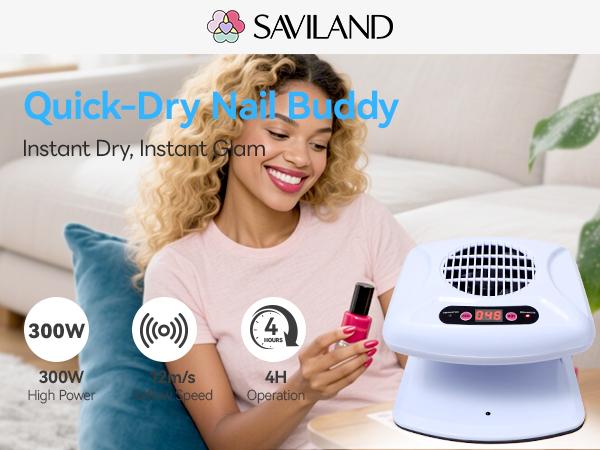 SAVILAND Essentials 5X Faster Nail Dryer – 300W Smart Sensor Dryer for Regular Polish with Warm & Cool Dual Air Modes, Battery-Free for Quick Drying