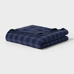 King Brushed Cotton Blanket Navy Tonal Plaid - Threshold