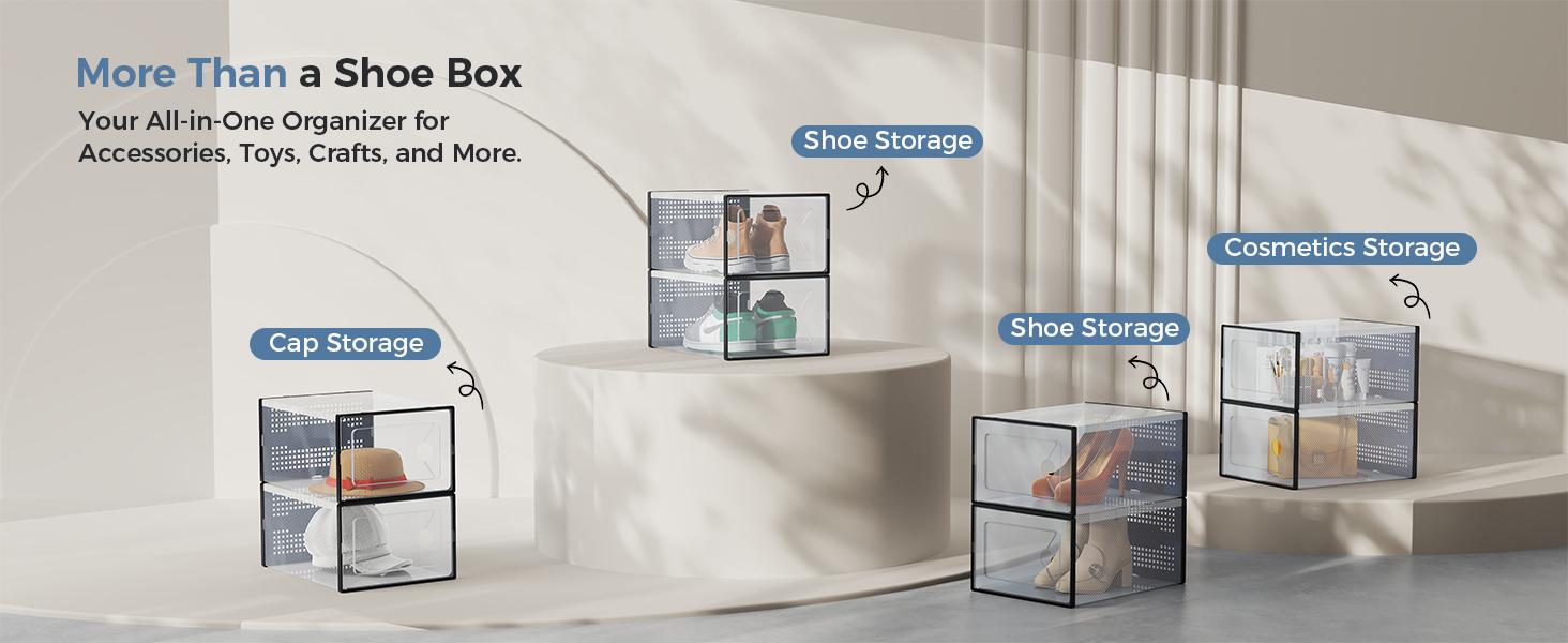 Stackable Shoe Storage Boxes, 12-Pack Plastic Shoe Organizers with Lids, Large Shoe Rack & Holder for Closet, Under Bed, Entryway, Sneaker Display and Storage Containers Stackable Shoe Storage Boxes, 12-Pack Plastic Shoe Organizers with Lids, Large Shoe Rack & Holder for Closet, Under Bed, Entryway, Sneaker Display and Storage Containers