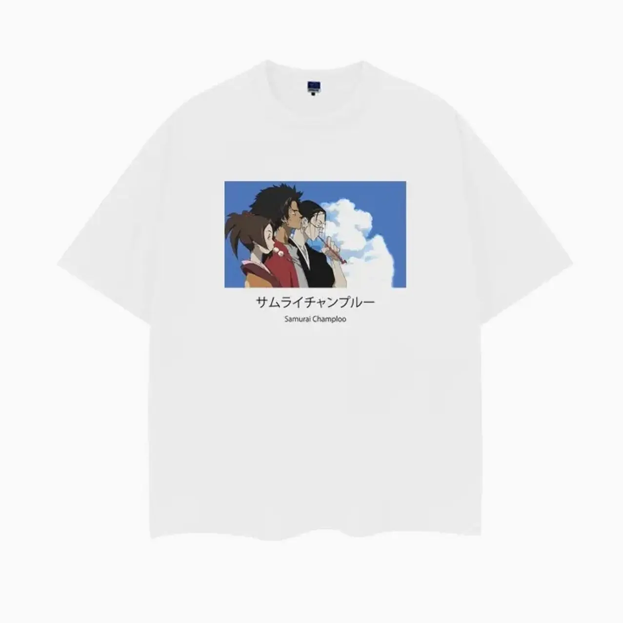 Samurai Champloo "Main Characters" Vintage Oversized Tee Anime T-shirt 100% Cotton Original Design Men's Top baggy compression clothes Casual Streetwear White Menswear Crewneck Tshirt Tropical Shortsleeve BAF