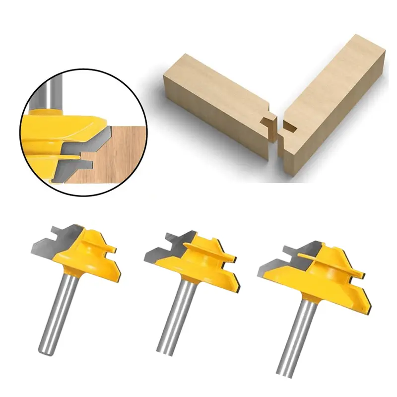 A Set of 3 Pcs 45 Degree Lock Miter Router Bit for 1/2'',5/8'',3/4'' Cutting Height,1/4 Inch Shank,Easy to Create Lock Miter Joint,Woodworking And Joinery,Tools & Hardware