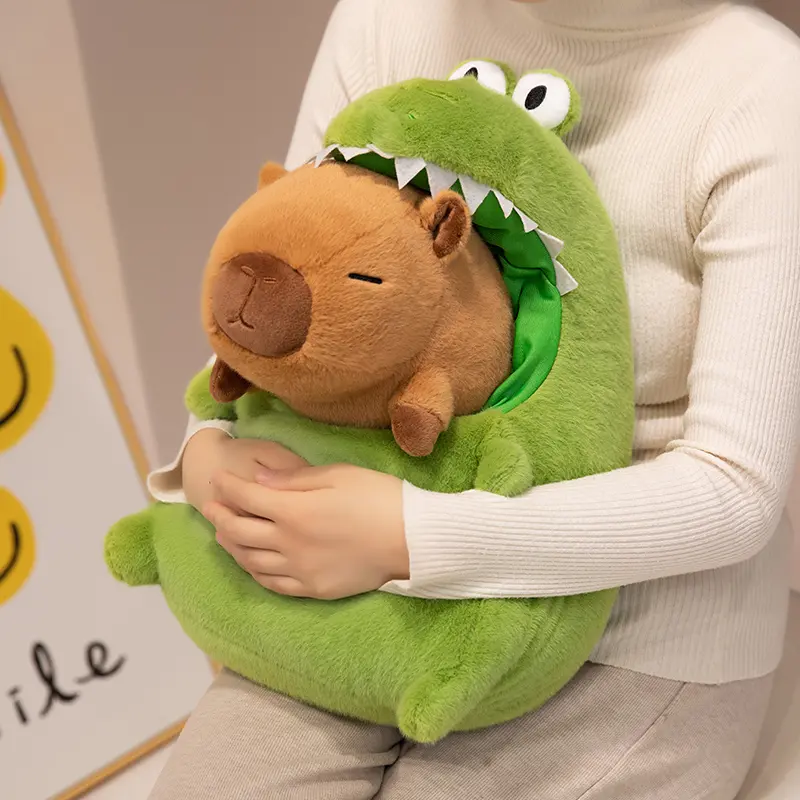 Swamp Alligator-Shaped Nest with Capybara Stuffed Animal - Cute Stuffies, Unisex Animal Character Stuffed Toys, Soft Cuddly Home Sleeping Pillow, Kids Holiday Gift, Stuffed Animals
