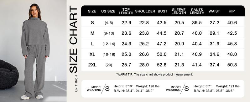 PrettyGarden Women's Mock Neck Knitted Two Piece Sets Fall Sweatsuit Long Sleeve Knit Tops Wide Leg Pants Lounge Set Airport Outfits,Comfy Womenswear