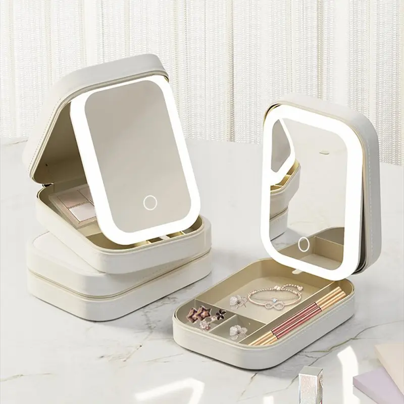 LED Makeup Organizer with Mirror Portable Cosmetic Storage Box