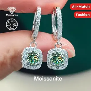 Moissanite 925 Silver 1 Karat Blue Green Earrings with 3G Weight for All-Match Fashion, Ideal for Daily Holiday Celebrations