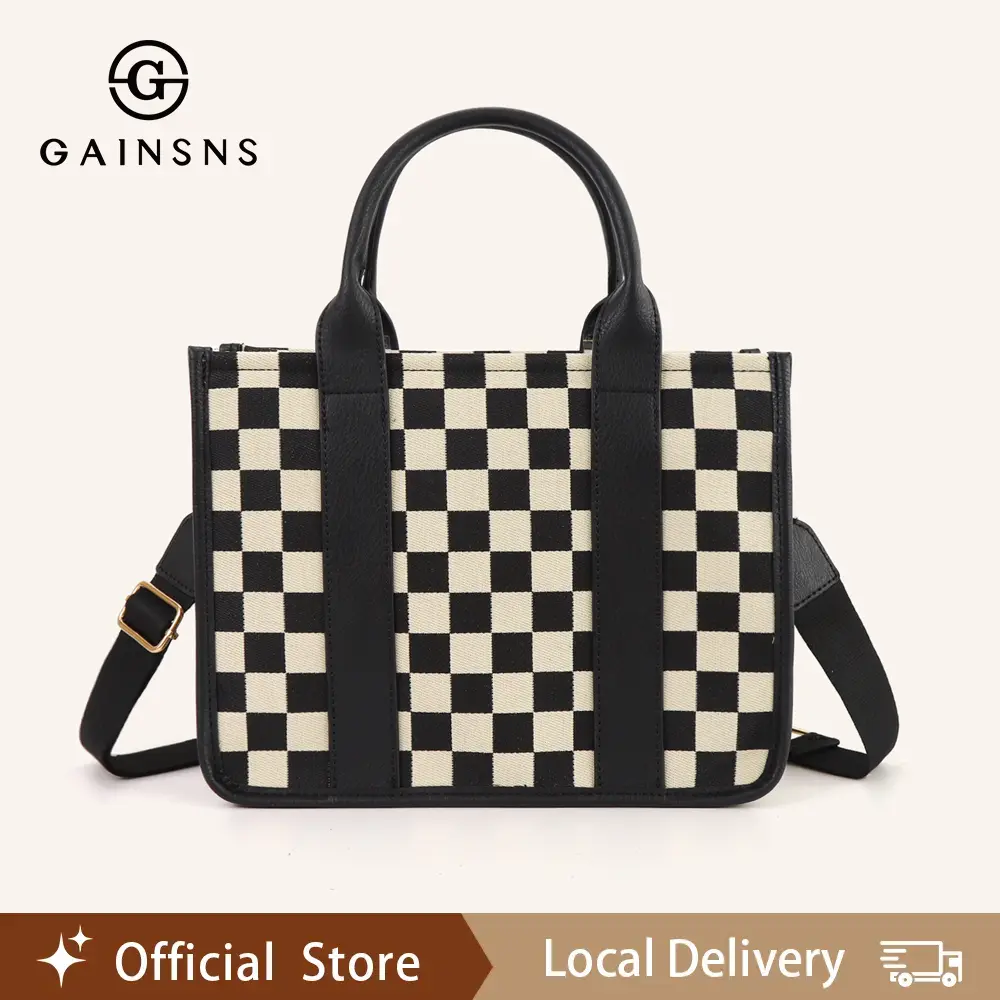 GAINSNS Checkerboard Plaid Checkered Women’s Large Capacity Tote Bag Stylish Fashion Crossbody Shoulder Bag with Adjustable and Detachable Strap Zipper Closure Ideal for Work Daily Commuting Shopping Travel and Parties