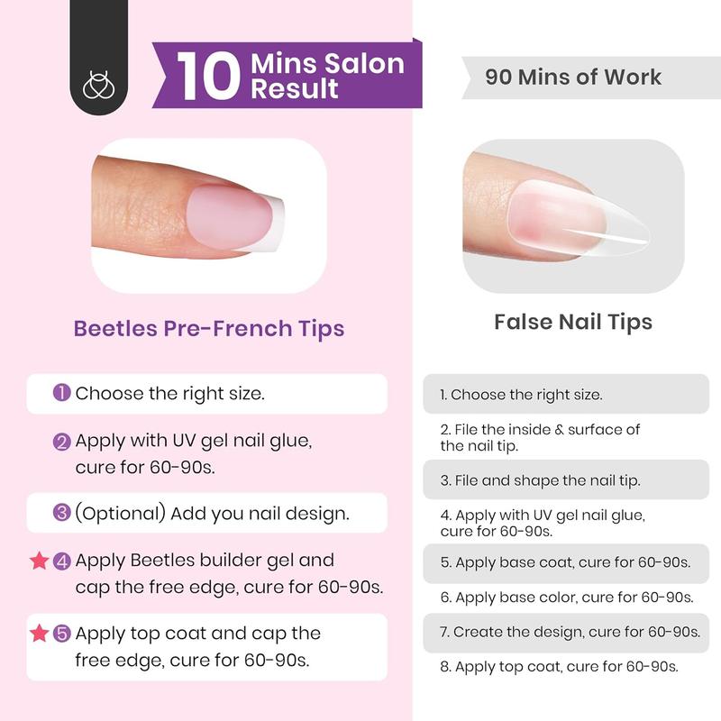 Beetles X Press Plus Press On Nails Tips, French Tip  Square/Squoval/Almond -No File Need DIY Manicure for Nail Extension Gifts for Women thick  press  nails acrylic #TikTokShopBacktoSchool