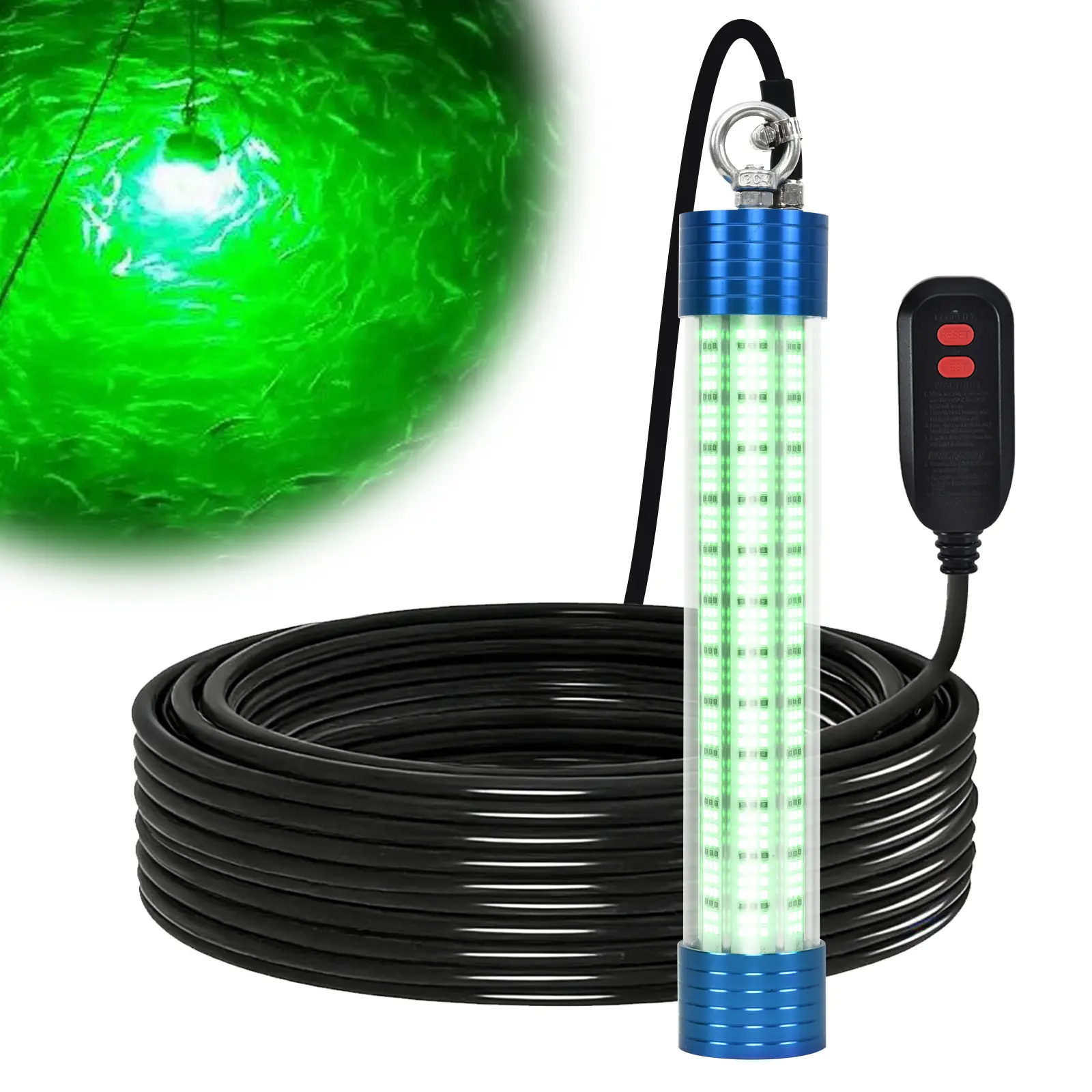 15000LM Green Underwater Fishing Light, 200W 110V Safety Plug with 100ft Cable, IP68 Submersible Light Attractants for Night Fishing, Dock, Boat or Kayak