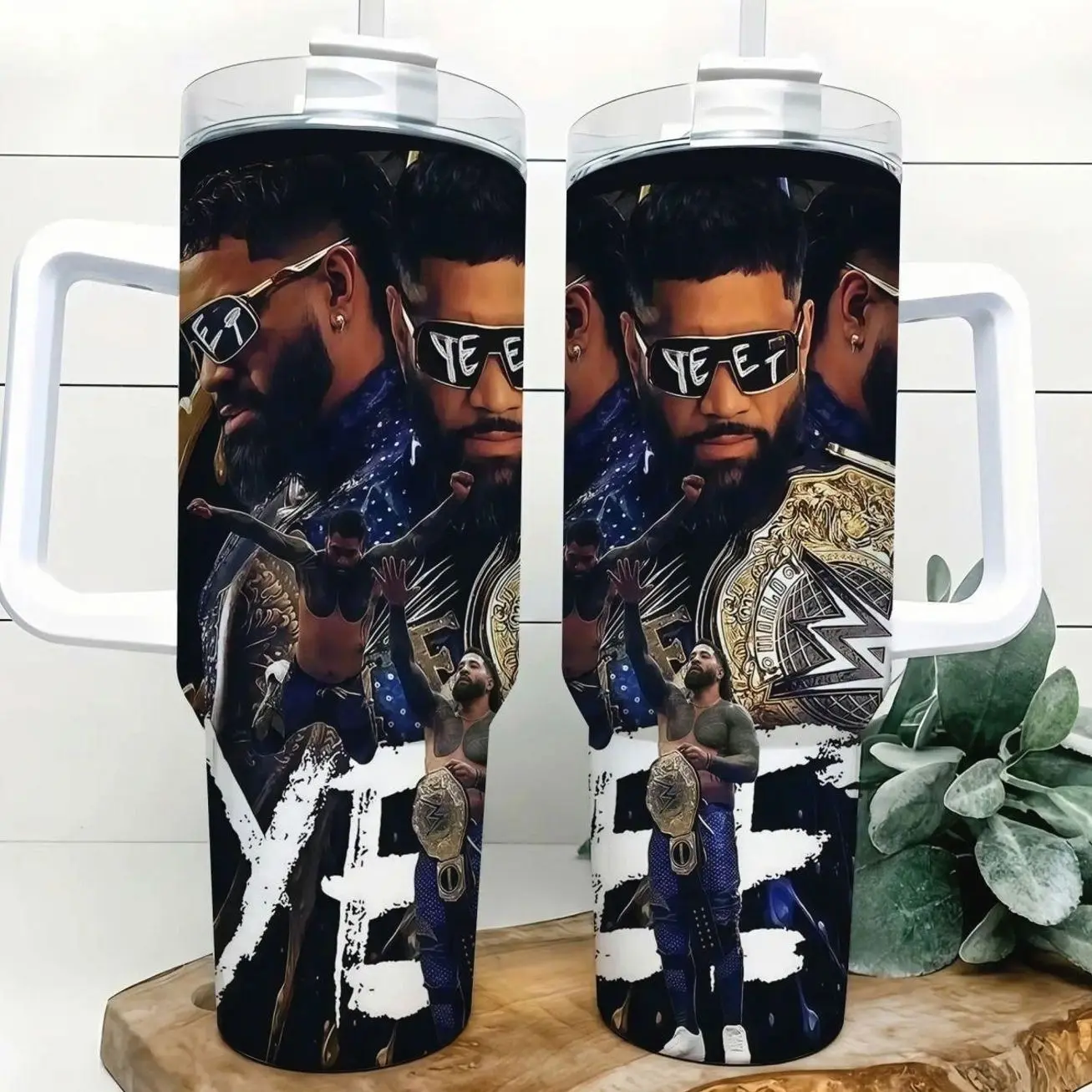 Jey Uso Wrestling Fan 40oz Insulated Travel Tumbler Stainless Steel Mug with Handle and Straw Leak Proof Vacuum Thermal Cup Keeps Drinks Hot 12H Cold 24H Gift for WWE Fans Main Event Yeet Aesthetic Large Water Bottle Reusable Mug 2026