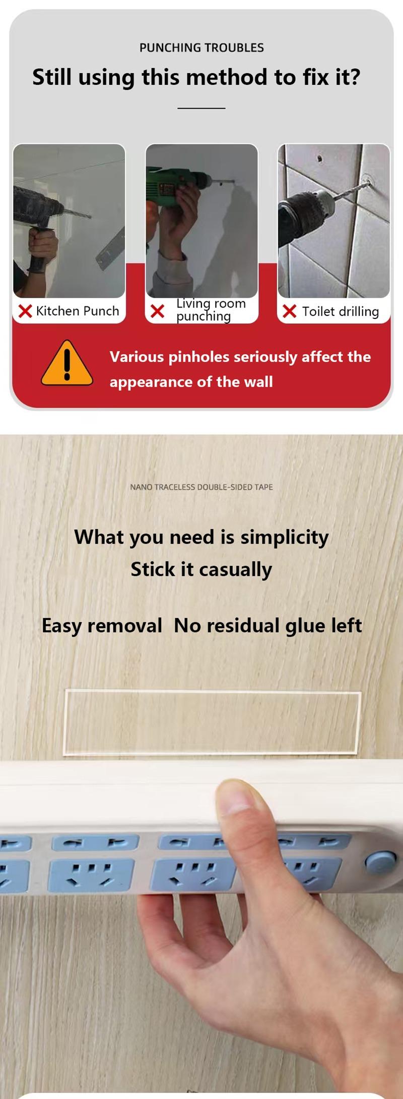 MANY [Nano Double]-Sided Transparent Tape - Strong Reusable & Waterproof Adhesive for Kitchen, Bathroom & Home Organization | Invisible Mounting Solution for Hooks, Mats & Decor