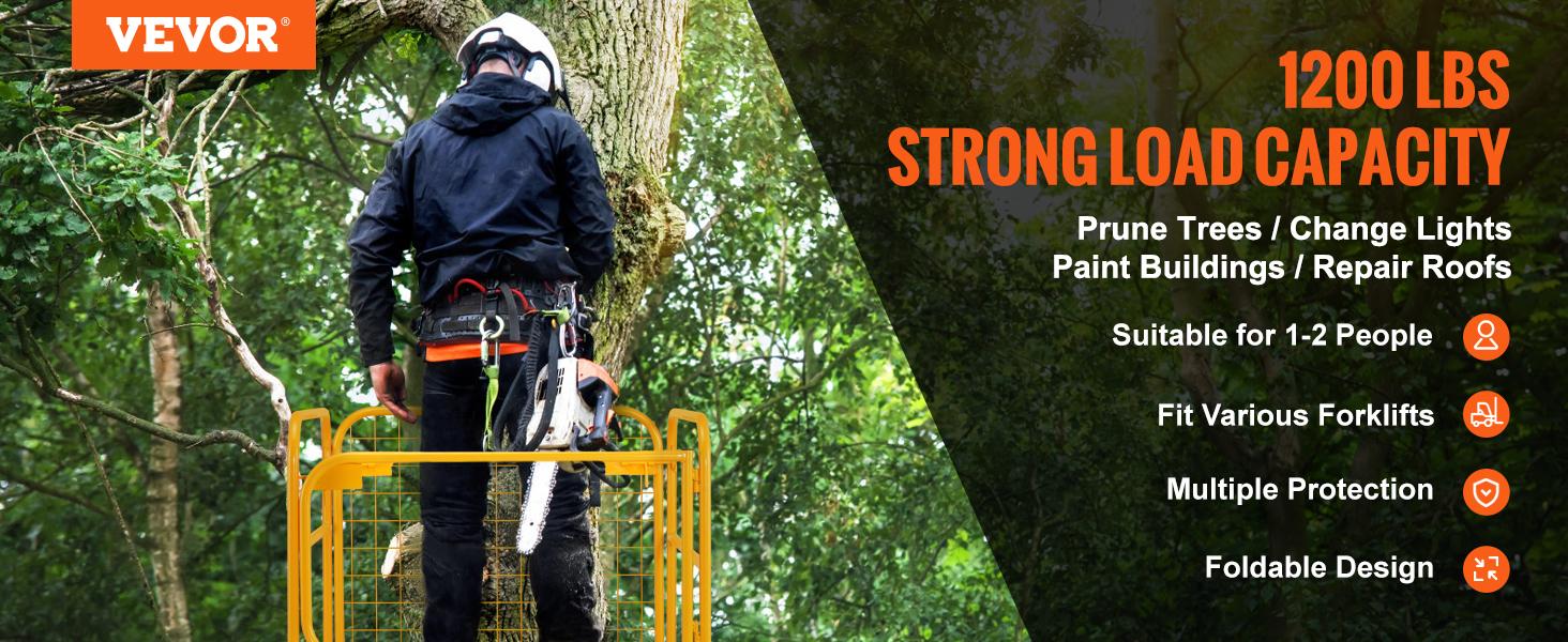 VEVOR Forklift Safety Cage, TikTokShopBlackFriday, 1200 lbs Load Capacity, 36 x 36 inches Folding Forklift Work Platform with Lockable Swivel Wheels, Drain Hole & Device Chain, Holds 1 to 2 Adults, Perfect for Aerial Work