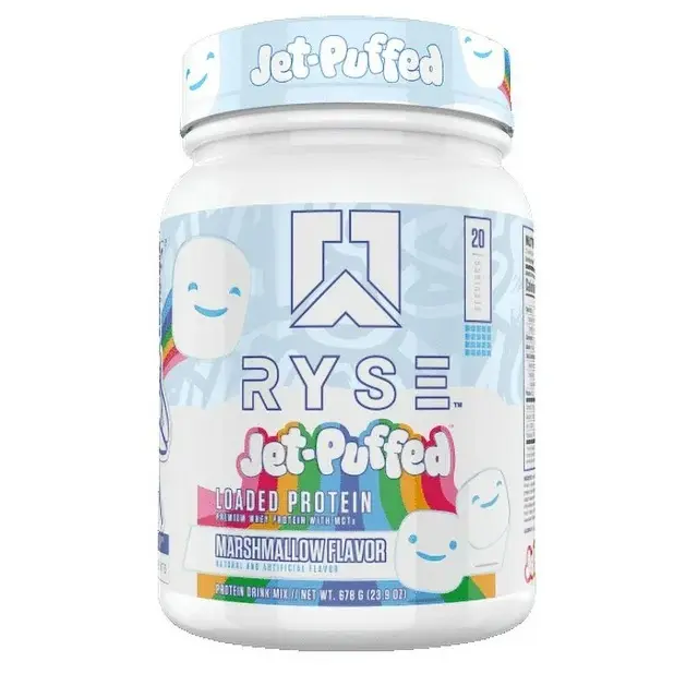 RYSE Jet-Puffed Marshmallow Whey Protein Powder - US Dietary Supplement, 25g Whey Isolate, Prebiotic Fiber, MCTs, Metabolism Support, Youth-Boosting, 20-Servings Bottle, Post-Workout Puff Fitness Nutritional Aid