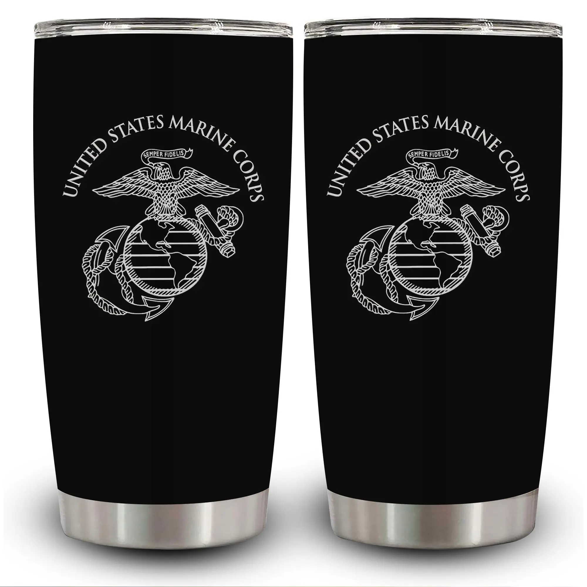 USMC Emblem 20oz Vacuum Insulated Tumbler - Double-Walled Stainless Steel Insulated Travel Drinkware - Durable, Leakproof Thermal Flask - Military Gift, Disabled Vet Owned Business