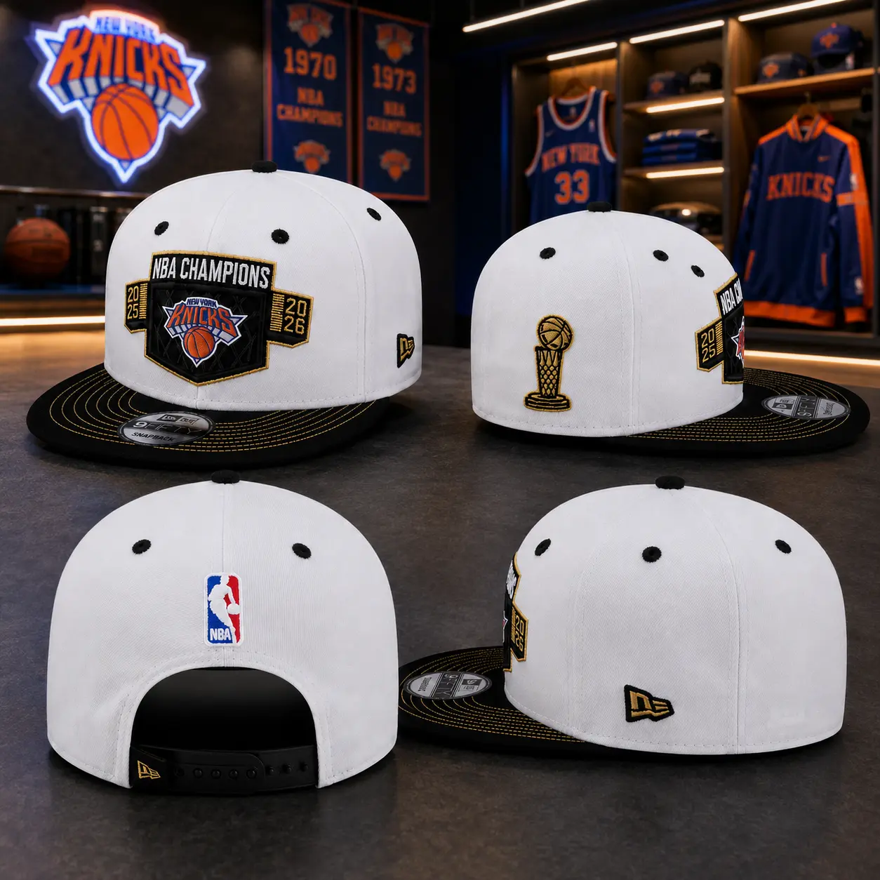 Championship Edition New York Basketball Snapback Hat – White Black Adjustable Flat Brim Streetwear Cap with Embroidered Patch