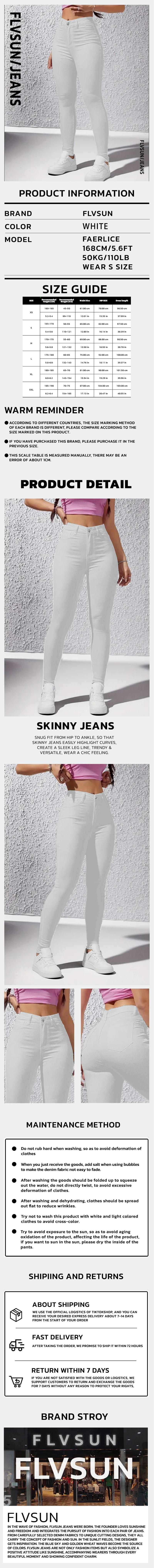 Flvsun-High Waisted Skin Tight Jeans for Women Classic Versatile Stretch Casual Skinny Jeans Fashion Slim Denim Trouser Bottom Womenswear Pants Womenswear Pants Streetwear Basic Button Minimalist White